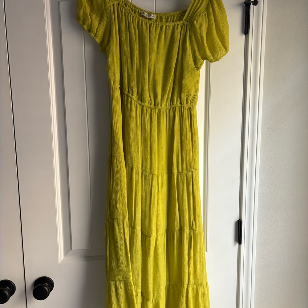 Women’s Maxi Dress - Bright Yellow/green Tiered Summer Dress
